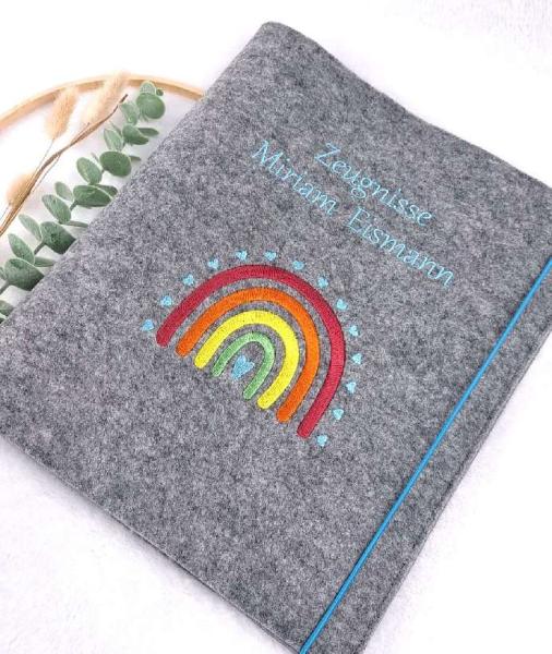 Zeugnismappe Regenbogen bunt Herzen